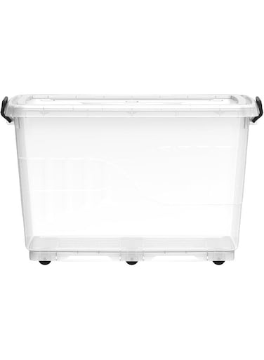 132-Liter Plastic Storage Box With Wheels And Lockable Lid 80x57x49 cm Transparent Transparent