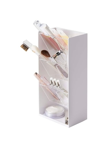 YAMAZAKI Home Tower Jewelry &amp; Makeup Organizer, Standup Cosmetic Storage Box, Display Case - Angled - Abs Plastic