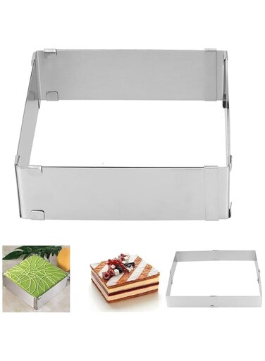 Azonee Cake Mold Adjustable Cake Ring, Stainless Steel Rectangular Square Mousse Mold from 5.9" to 11", Mousse Cake Cutter Baking Mold Pastry Baking Tool for Birthday Cake, Party Dessert, Snack