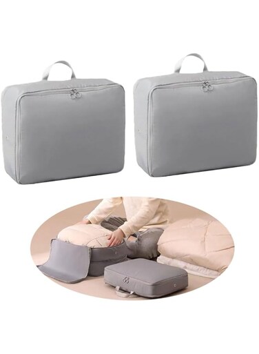 Space Saver Compression Bags,2PCS Travel Clothes Storage Bags for Down Coat,Cotton-padded Jacket Zipper Bag,Reusable Clothes Storage Organizer for Closet Wardrobe,Saving 40% Organization Space (Grey)