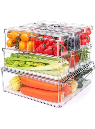 Yoawllty 10 Pack Fridge Organizers and Storage, Stackable Refrigerator Pantry Organizer Bins with Lids, Clear Plastic Food Storage Bins for Kitchen, Fridge Organizer