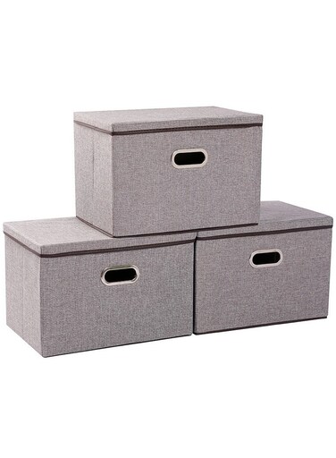 Clothes Organizer Drawer with Cover, Foldable Fabric Storage Boxes Cloth Storage Organizer Drawer Storage Cubes, Wardrobe Clothes Organizer Toys Storage Bin for Underwear Socks (grey-3pc)