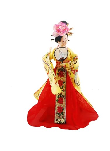 BAENRCY Chinese Traditional Handicraft Silk Figurine Collectible Chinese Doll Silk Doll (Yellow)