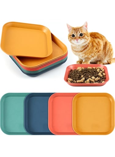 Gerrii 12 Pieces Whisker Fatigue Relief Cat Bowl 6 Inch Shallow Cat Food Dish Cat Wet Feeding Bowls Wide and Small Pet Plate for Kittens and Short Legged Cat, Wheat Straw (Square), Vintage Colors