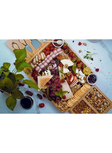 NUSNOS Extra Large Cheese Board and Knife Set - Bamboo Charcuterie Board Meat Charcuttery Platter Serving Tray