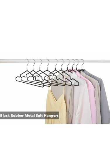 Home Non-Slip Rubber Coated Metal Suit Coat Hangers, Heavy Duty Clothes Hanger, Metal Shirt Jacket Hanger with Round Notches Black/Silver