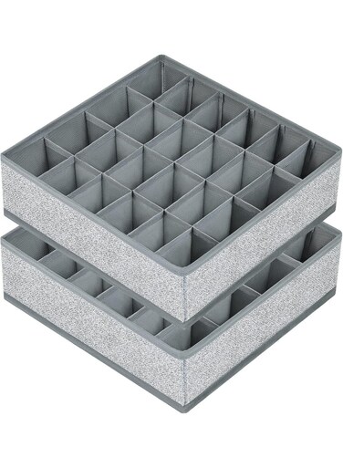 Sock Drawer Organizer Underwear Organizer, 24 Cell Collapsible Closet Organizer Underwear Storage Boxes for Socks, Ties, Belts (Gray)