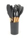 Cooking Utensils Set With Wooden Handles ,Kitchen Utensils,Spatula,Silicone Utensils, Nonstick Cookware, Heat Resistance Black