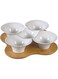 Shallow 5 Compartment Porcelain Serving Dish With Bamboo Stand, White/Brown - PS-591Z
