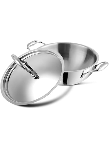 Vinod Platinum Triply Stainless Steel Extra Deep Kadai with lid- 20 cm, 1.8 L (Induction Friendly)