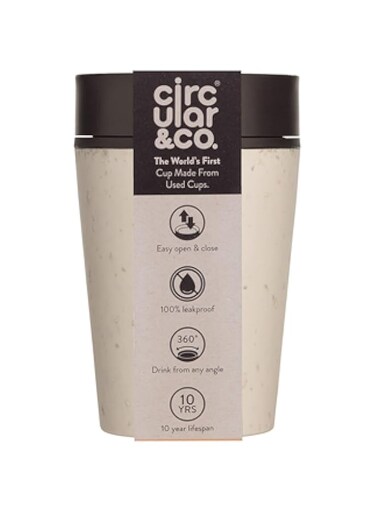 Circular and Co Leakproof Reusable Coffee Cup 8oz/227ml - The World's First Travel Mug Made from Recycled Coffee Cups, 100% Leak-Proof, Sustainable &amp; Insulated. (Cream &amp; Cosmic Black)