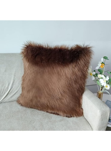 Luxury Soft Faux Fur Throw Pillow Covers, Cushion Cover Pillowcase Decorative Throw Pillows Covers, No Pillow Insert, 18" x 18" Inch. (Coffee)