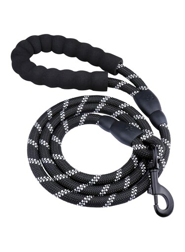 Mumoo Bear Rope Dog Lead, 5Ft Durable Rope Twist Lead With Soft Padded Handle And High Reflective Threads For Medium Large Dogs, Black, dog leash-black