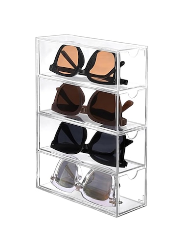 Sagreeny Acrylic Sunglasses Organizer with 4 Drawers Clear Eyeglass Case Eyeglass Storage Display Holder Multipurpose Drawer Organizer Tray for Jewelry Watch Perfume Vanity