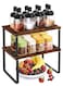 Cabinet Organizer Shelf Set of 2 Kitchen Counter Shelves Kitchen Storage Spice Rack Stackable Expandable Metal and Engineered Wood Brown and Black