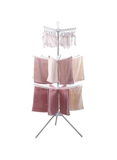 FITTO 3-Tier Rotating Clothes and Towel Organizer Dry Rack, Indoor/Outdoor Laundry Dryer, Space-Saving, Adjustable, Durable for Patio and Home Use