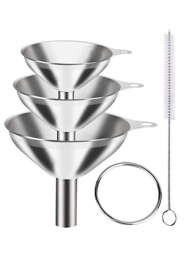 Stainless Steel Funnel, Large Medium Small Funnel Set of 3, Food Grade Mini Funnels for Kitchen Use Filling Bottles Flask Cooking, 1 Brushes