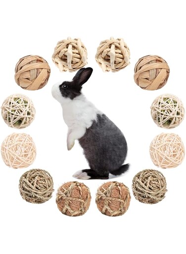 PStarDMoon Small Animals Activity Toys, Bunny Play Balls Rolling Chew Toys &amp; Gnawing Treats for Rabbits Guinea Pigs Chinchilla Bunny Degus - Pet Cage Entertainment Accessories (Style 2)