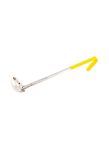 Met Lux 1 Ounce Soup Ladle, 1 Hook Handle Serving Spoon - With Yellow Handle, Dishwashable, Stainless Steel Cooking Ladle, For Pouring And Cooking, Perfect for Soup, Chilli, Or Batter