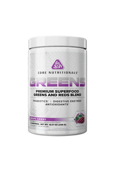 GREENS Premium Superfood Greens &amp; Reds Blend with Probiotics &amp; Digestive Enzymes, Daily Whole-Food Nutrition &amp; Antioxidant Support - Grape Candy (30 Servings)