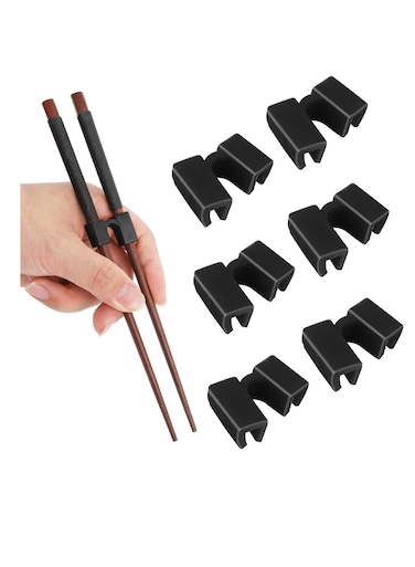 6 Pieces Reusable Chopstick Helper Training Chopsticks Hinges Connector Training Chopstick for Adults, Beginner, Trainers or Learner (Black)