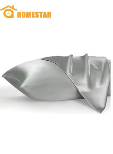 2 Pieces Silk Pillow Cover Pair, good for Hair and Skin, Soft Breathable, Smooth Both Sided, Standard Size 51x76cm, Silver