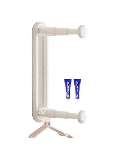 Clothes Rack,3 Section Double-Layer Wall Mounted Retractable Folding Clothes Hanger Drying Rack, Easy to Installation Multifunction Wall Mount Holder for Laundry Room Closet Storage (White)