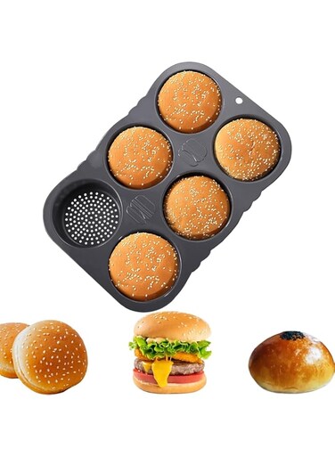 YHRY Silicone Hamburger Bun Mold, 6 Cavity Loaf Pan, Non Stick Baking Pannon, Stick Pan Easy to Release Household Silicone Food Baking New Baking Tool (black)