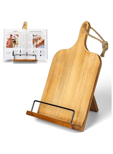 Tunyet Cookbook Stand, Recipe Book Holder for Kitchen Counter, Adjustable Book Stand, Wooden Cookbook Stand (Farmhouse)