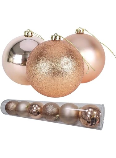Rosy.Moment 10CM Rose Gold Christmas Ball Ornaments - Set of 6, Xmas Tree Baubles, Elegant Holiday Decorations for Tree, Home, Office, and Party D&eacute;cor
