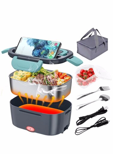 Portable Electric Lunch Box Food Warmer with Removable Stainless Steel Container for Car, Office, Home, Camping