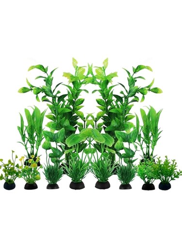 KWSLIN Artificial Plastic Aquarium Plants, Fish Tank Accessories Decorations Plants with the Pedestal, Realistic Aquarium Seaweed Plant Decor, No Harm, No Fading, Style A - 12 Pack