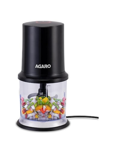 AGARO Electric Chopper, 400 Watts, Vegetable Chopper, Cutter, 100% Pure Copper Motor, Chop, Mince, Puree, Dice, Twin Stainless Steel Blade, 500 Ml, One Touch Operation, Elegant, Black