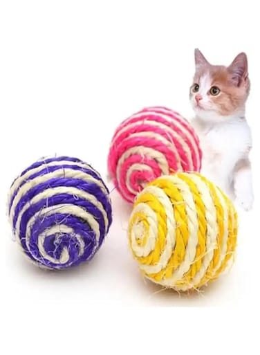 Cat sisal Ball 4 packs, sisal ball for cat scratching, pet, bite or chase, interactive cat toy interactive rope ball (Random color)