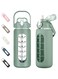 kytffu 56oz Glass Water Bottles with Straw, Motivational Glass Bottle with Silicone Sleeve and Time Marker, Leakproof Large Glass Water Jug for Gym Home Office,Olive
