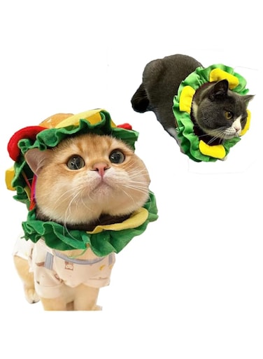 Costume Top Hat, Cat Sombrero Hat Pet Triangle Towel Funny Hamburger Hat for Cat and Dog Costume Decorative Fries Pet Cap Soft Puppy Recovery Cone Collar (Medium)