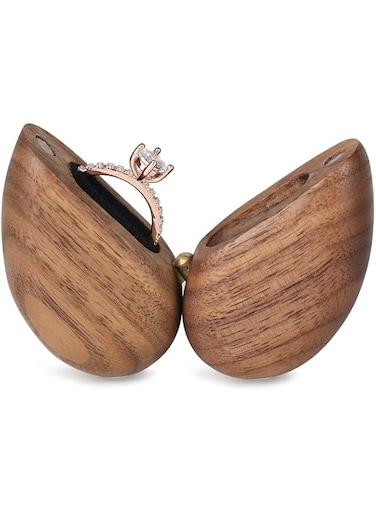 KASTWAVE Personalized Wooden Ring Box - Heart Shaped Ring Box for Wedding, Proposal, and Engagement, Wood Ring Case and Holder, True Love Eternal Design in Black Walnut