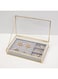 Glass Jewelry Box, Transparent Jewellery Organizer with Velvet Display Tray, Golden Lace Edge Jewelry Storage Box with Lid, Stackable Clear Ornaments Display Rack for Necklaces Earrings Finger Rings