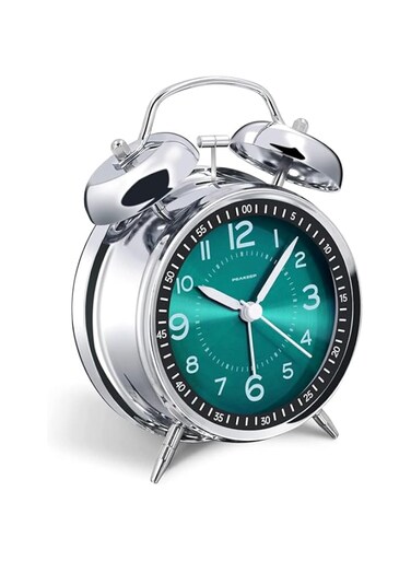 3Clock Loud Alarm Clock for Heavy Sleepers Adults, Retro Metal 4 Inches Silent Non-Ticking Quartz with Backlight, Twin Bell Battery Operated Alarm Clocks for Bedrooms Decoration Kids (Green)