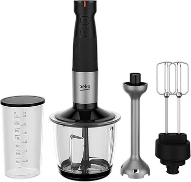 Beko hand blender hba 81762 bx, 750 w motor power, variable speed setting, turbo function, stainless steel chopping blades. glass chopper bowl 1l, double beater, stainless steel