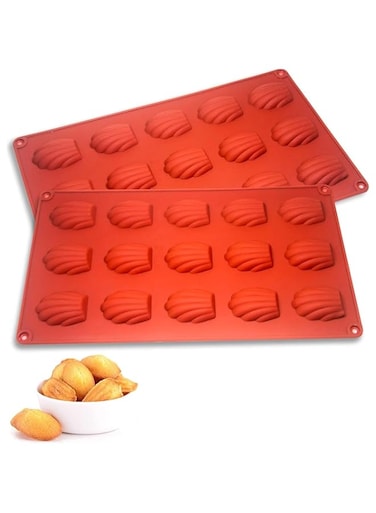 SWIUKPHE Madeleine Pan, 2 Pcs Madeleine Pan Silicone Madeline Cookies Pan 15 Cavities Madeleine Mold Nonstick Baking Pans for Make Cookies, Cake, Candy