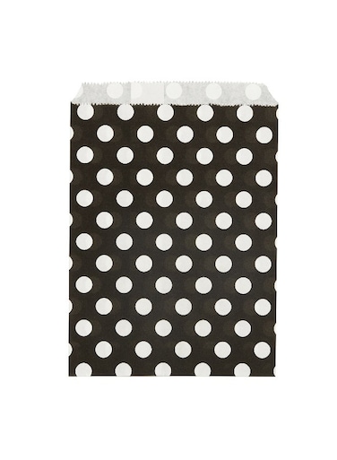 7 x 5 Inch Cookie Bags, 100 Durable Paper Treat Bags - Use As Party Favors Or Candy Bags, Food Safe, Black With Polka Dots Paper Food Bags For Baked Goods, For Buffets Or Parties