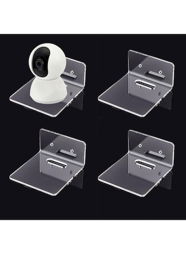 PH PandaHall 4pcs Wall Shelves, Acrylic Floating Shelves Small Clear Shelf Display Ledges Adhesive Hanging Shelves for Smart Speaker Action Figures with Cable Clips, Adhesive &amp; Drilling Installation