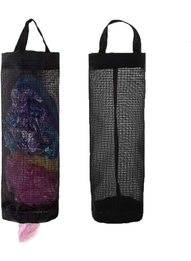 Plastic Bag Holder, Grocery Bag Holder Mesh Hanging Storage Bag Dispenser (Black 2 Packs)