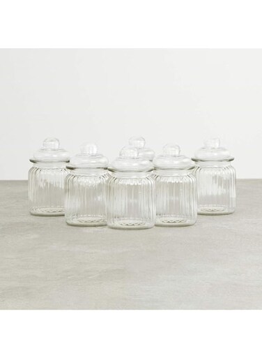 Clear Glass Food Storage Jars with Airtight Lids &ndash; Set of 6 (350ml) for Kitchen Pantry, Ideal for Sugar, Nuts, Pickles, Jam, and Coffee Beans