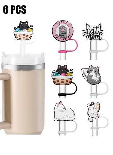 Straw Cover Cap for Stanley Cup, 6 Pcs Silicone Straw Covers Cap Toppers for Stanley Cup 40&amp;30 Oz, Boys/Girls Reusable Straw Tip Covers Compatible with Stanley, Hydro Flask and other 10mm Straws