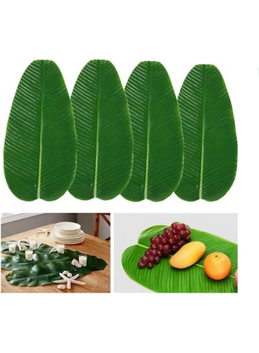 SKEIDO 4pcs Artificial Tropical Banana Leaves Hawaiian Luau Party Jungle Beach Theme Decorations for Table Home Wedding Decorations-28cm x 57cm