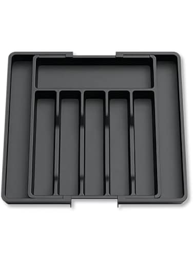 TOMVAES Silverware Storage Box, Black Flatware Case, Cutlery Container, Adjustable Utensil Organizer, Spoons Forks Knives Silverware Tray, Kitchen Countertop Drawer Silverware Holder, 38 * 34 * 5cm