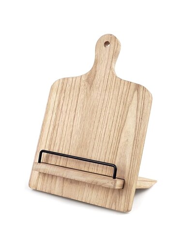 THE WHITE SHOP Cookbook Stand Wood Cookbook Holder: Farmhouse Kitchen Cookbook Stand - Adjustable Cookbook Recipe Stand Cookbook Stand, for Kitchen,Rustic Wood Cutting Board Style