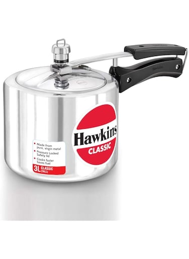 Hawkins Classic 3 Litre Aluminium Inner Lid Pressure Cooker, Tall Design Cooker, Best Cooker, Silver (CL3T)